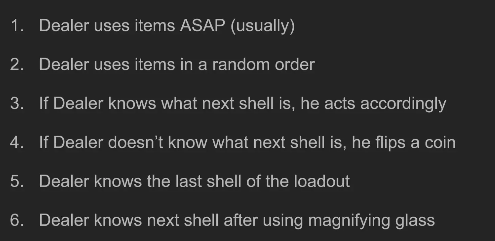 Buckshot Roulette dealer AI overview showing when the dealer knows the next shell and when it acts on a 50-50 guess