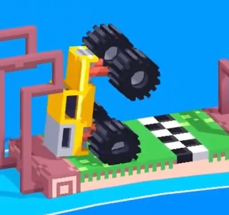 Drive Mad level 91 truck rotating back upright at the end of the rails and landing on the finish platform