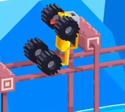 Drive Mad level 91 truck flipping upside down and catching its wheels on the narrow side rails under the low barrier